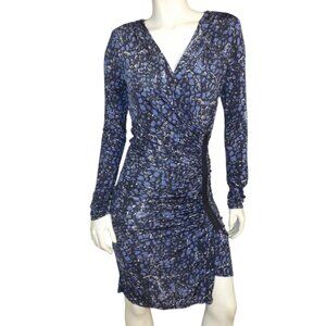 BEBE Wrap Dress, M, Blue Mosaic, Zip Closure, Long sleeves, Jersey stretch